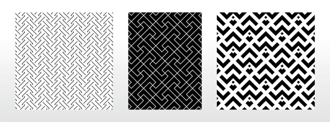 Geometric set of seamless black and white patterns. Simple vector graphics - obrazy, fototapety, plakaty