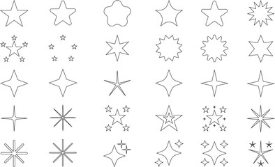 Set Of Sparkle Line Star Icon Vector