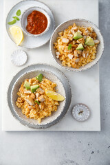 Chicken with couscous and avocado