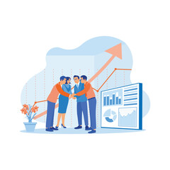 Diverse businesspeople standing and holding hands. Encourage each other to work and achieve targets. Teamwork meeting concept. trend modern vector flat illustration