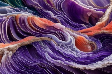 Vibrant amethyst and coral waves converging in a chromatic crescendo