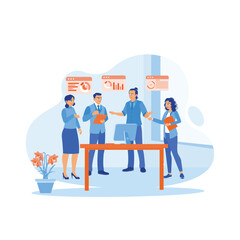 A group of businesspeople holding a meeting at a technology company. Plan and discuss new projects during meetings. Business people in office workplace concept. trend modern vector flat illustration
