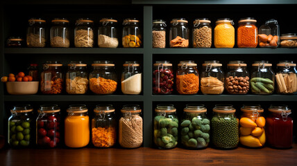 glass jars with different spices and herbs.