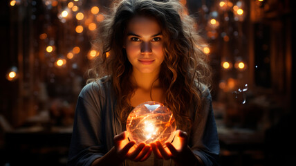 beautiful witch with burning candles