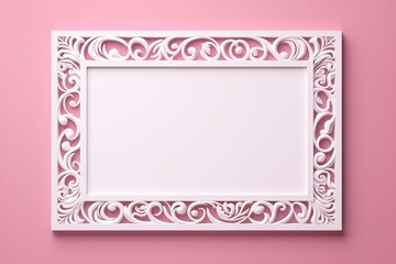 Golden Elegance: Graphic Mock-up Featuring White and Gold Frame on a Pink Background for Art Display