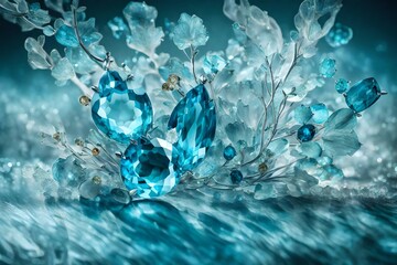 A surreal dreamscape of aquamarine and topaz, a world of tranquility