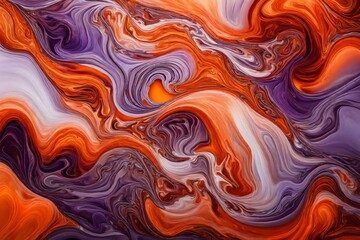 Fiery orange and cool lavender liquids merging into an abstract masterpiece.
