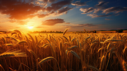 wheat field at sunset,Golden field