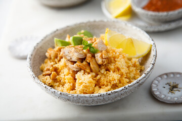 Chicken with couscous and avocado