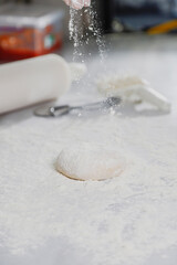 Hot tasty traditional various italian pizzas with salami, meat, cheese, onion, mushroom, tomatoes greens on a dark background