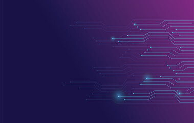 Technology banner blue and purple sky background concept line light circuit board