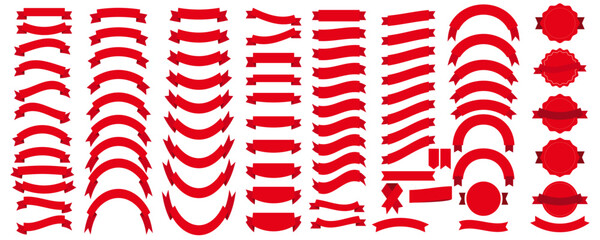 Set of Red Ribbons, Banners, badges, Labels isolated elements.