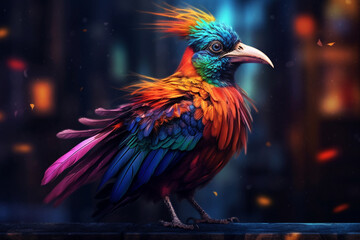 Fototapeta premium Immerse yourself in the vibrant world of wonder with this creatively crafted illustration showcasing the brilliance of an exotic and colorful bird. Ai generated