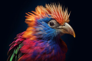 Obraz premium Immerse yourself in the vibrant world of wonder with this creatively crafted illustration showcasing the brilliance of an exotic and colorful bird. Ai generated