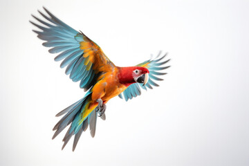 Fototapeta premium A colorful parrot flying on white background.