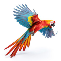 Fototapeta premium A colorful parrot flying on white background.
