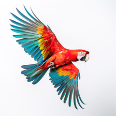 Obraz premium A colorful parrot flying on white background.