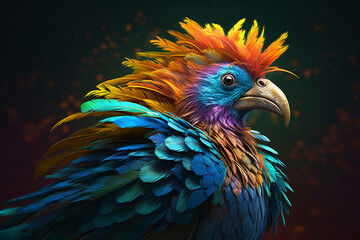 Obraz premium Immerse yourself in the vibrant world of wonder with this creatively crafted illustration showcasing the brilliance of an exotic and colorful bird. Ai generated