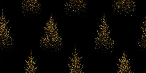 Christmas seamless golden background with fir trees