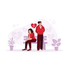 A quarreling young couple sitting on chairs. Small quarrels make relationships disharmonious. Relationship concept. Trend Modern vector flat illustration