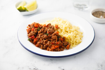 Minced beef ragout with couscous