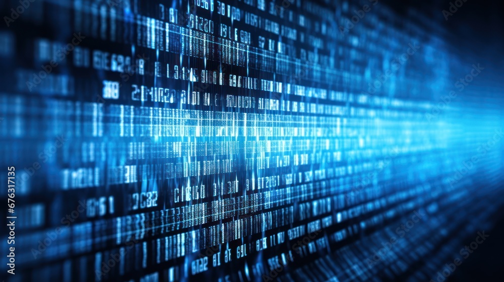 Poster abstract blue digital binary data on computer screen background