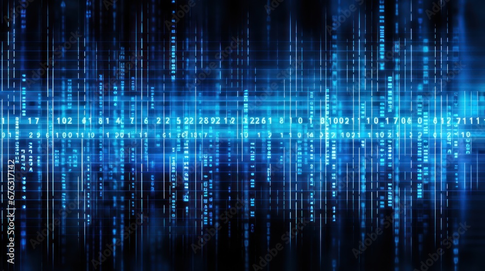 Poster abstract blue digital binary data on computer screen background