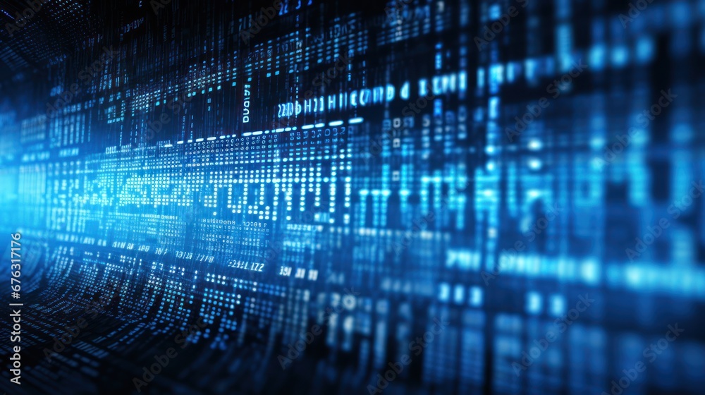 Poster abstract blue digital binary data on computer screen background