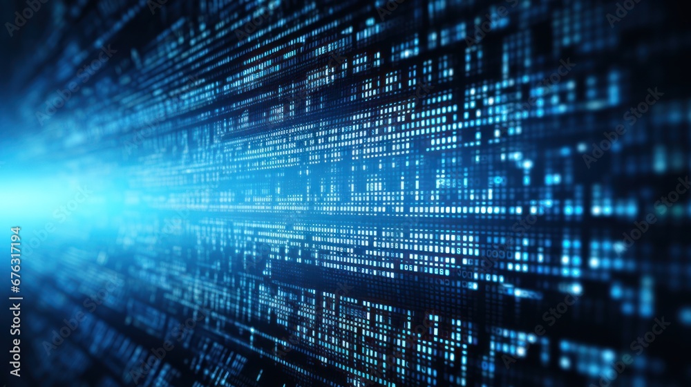 Poster abstract blue digital binary data on computer screen background
