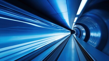 abstract Blue Fast underground subway train racing through the tunnels 