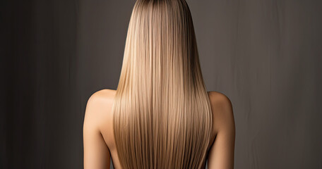 Back view blond wavy beautiful long straight  hair 