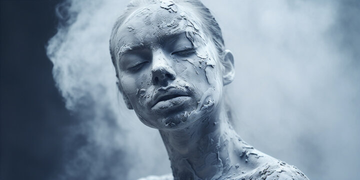 Conceptual portrait of a man covered in ash