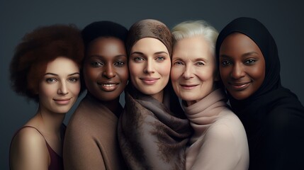 Obraz premium Group photo of women of different age taking care after skin condition