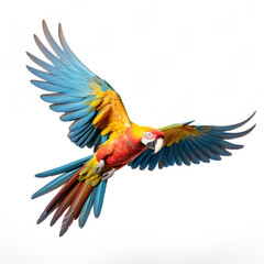 Fototapeta premium A colorful parrot flying on white background.