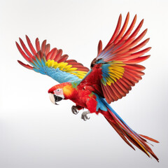 A colorful parrot flying on white background. - obrazy, fototapety, plakaty