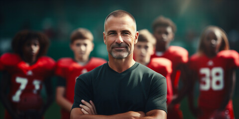 close-up of coach and sports team