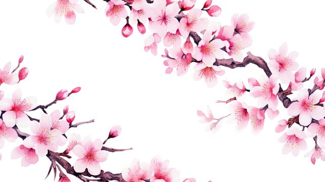 Seamless watercolor floral pattern sakura on a white background