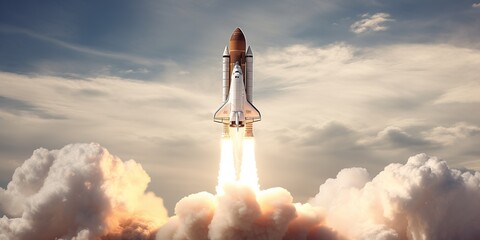 space shuttle taking off to a cloudy sky - Powered by Adobe