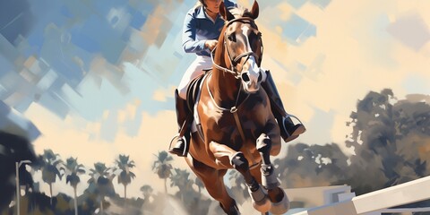 horse and rider jumping over an obstacle