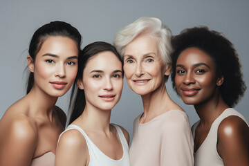 Obraz premium Multiethnic portrait of beautiful young women in studio. Concept beauty skin care