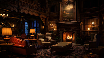 a hauntingly beautiful scene set in the vast, opulent lounge of a century-old Art Nouveau-style hotel - Generated by AI 