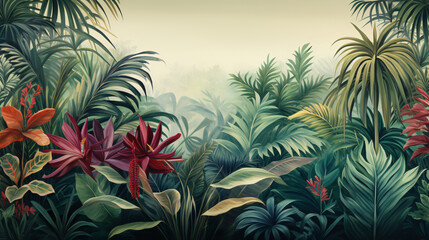 Fototapeta na wymiar Tropical mural wallpaper copy space