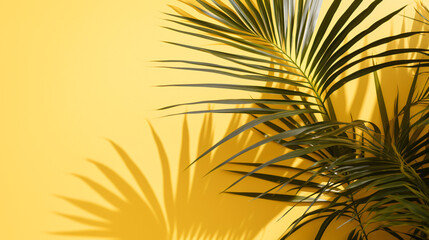 Naklejka premium Tropical palm plant shadow on yellow
