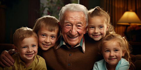 an old man with his grandchildren