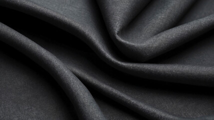 Abstract background of natural black or dark gray color cotton linen textile, with a slight sheen. Fabric texture illustration for design, template, pattern or banner