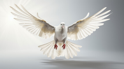 Fototapeta premium White doves flying isolated on white background , Hope and freedom concept.