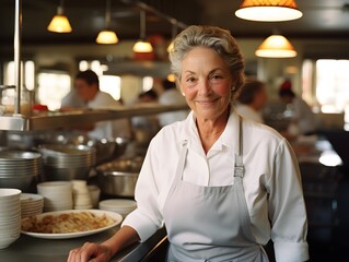 Fototapeta na wymiar Ageless Inspiration: A Chef Grandma Radiates Happiness in Candid Snapshot