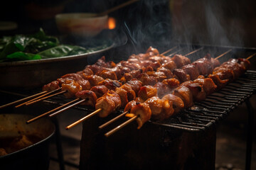 Indulge in the vibrant flavors of Thailand with our delectable street food featuring succulent meat...