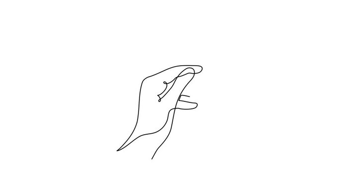 Hand holds yena sign one line art animation,continuous drawing contour motion.Hand-drawn line business minimalist video financial valuta sign,currency trendy 4k self drawing movie