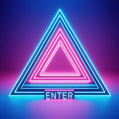 Shining Neon Triangle tunnel with Pink and Blue Colors and "Enter" Text.